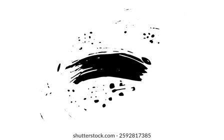 Abstract ink splatter element with uneven edges against a clean white backdrop creating a bold and minimalist graphic design with rough artistic flair