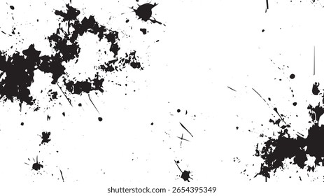 Abstract Ink Splatter Texture with Grunge Drips and Paint Blots on White Background
