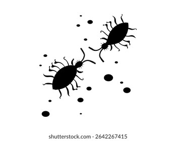 Abstract Ink Splatters and Bugs, Isolated Design, Vector Illustration of Pathogens and Viruses, ink splatters, ink blots, bugs, insect, abstract, black and white, silhouette, graphic design, art, patt