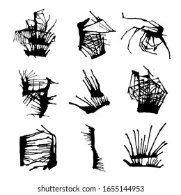 Abstract ink spots. The idea of contradiction, development, struggle. Metaphor for cancer disease. Vector set of splashes blots splatter collection. Grunge liquid shape spatter black white silhouette