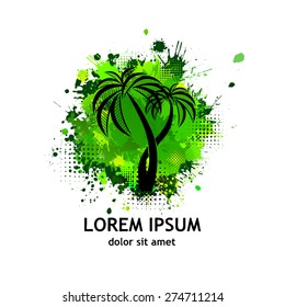 Abstract of ink stains with a palm tree. Vector