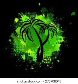 Abstract of ink stains with a palm tree. Vector