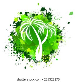 Abstract of ink stains with a palm tree. Vector