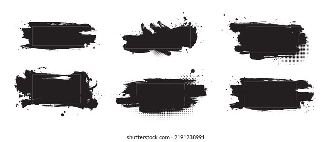 Abstract ink strokes for text copy space and poster title templates. lower third design elements of brush stroke and splashes of ink with dot halftone pattern ornaments.