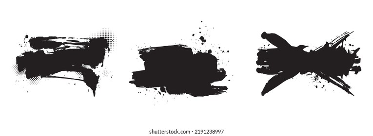 Abstract ink strokes for text copy space and poster title templates. lower third design elements of brush stroke and splashes of ink with dot halftone pattern ornaments.