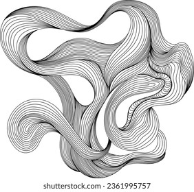 Abstract ink wavy lines isolate on white. Monochrome composition element for design. Hand drawn illustration shape.