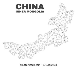 Abstract Inner Mongolia map isolated on a white background. Triangular mesh model in black color of Inner Mongolia map. Polygonal geographic scheme designed for political illustrations.