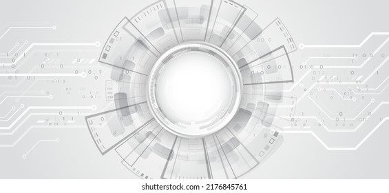Abstract innovation background from technological elements. Advanced communication technologies. Gray and white futuristic background. Vector illustration template.