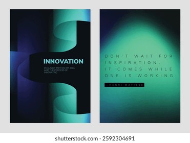 Abstract innovation motivational template  design. Digital poster template set with abstract blue and green gradient background design. Digital innovation vector poster template set