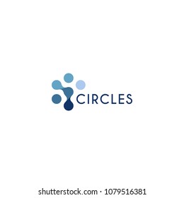 Abstract innovation symbol, unusual stylized human from circles. Isolated circular icon on white background. scientific laboratory equipment, science symbol. Blue water unusual shape logotype. 