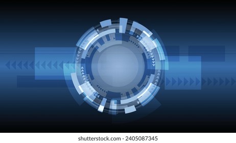 Abstrakte Vorlage für das Konzept der Innovationstechnologie mit dem Kreis des Hintergrunds. HUD. Fortgeschrittene Technologie, künstliche Intelligenz, Cybersicherheit, digitale Technologie, Bewegung, Business. Vektorgrafik