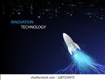 Abstract innovation and technology concept with rocket and light effect design for startup concept background. Vector illustration.
 