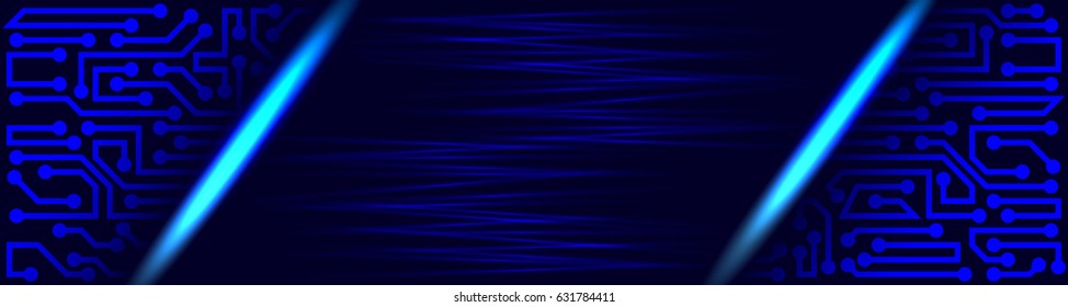 Abstract innovative technology banner in a modern style with circuit board elements of blue shades