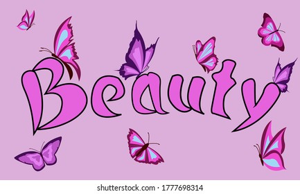 
abstract inscription beauty with butterflies