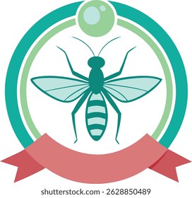 Abstract insect emblem with ribbon on a transparent background for versatile design