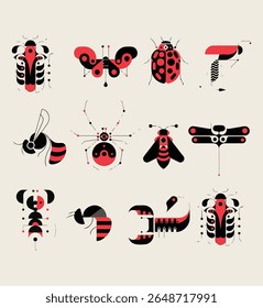 Abstract Insect illustration Beetle, Butterfly, Bee and More Vector Set
