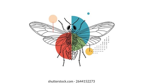 Abstract Insect Illustration Featuring Geometric Shapes Dots and Lines Artistic Creative Design Concept