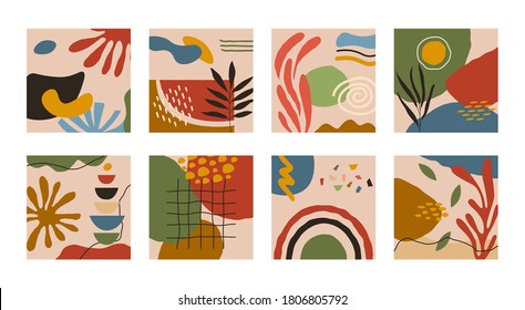 Abstract instagram background set. Doodle organic shapes contemporary style, hand drawn geometric elements. Vector illustration