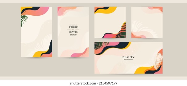 abstract Instagram social media post background template. summer tropical exotic palm leaf banner or sale promotion cover. vibrant colorful fun vector layout for fashion and beauty business