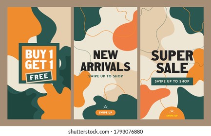 Abstract Instagram Stories Template or Flyer Set for New Arrivals, Super Sale.