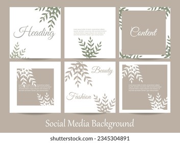 abstract Instagram story post feed background, web banner template with copy space. green floral sketch spring herb layout mock-up. for beauty, jewelry, skincare, wedding, makeup, food, and restaurant