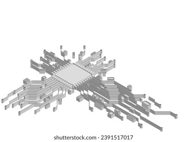 Abstract integrated circuit. Business background. 3d circuit board background texture vector.
