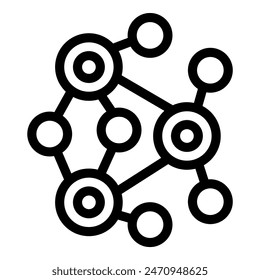 Abstract interconnected network connectivity icon with nodes and pathways in a modern, simple, and minimalist black and white geometric design, isolated on a monochrome background