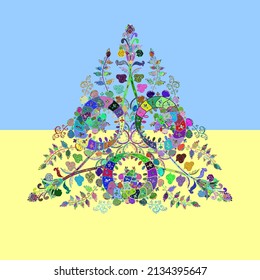  Abstract interesting background. Modern fabric pattern. on colors. Doodles pattern.  Ukrainian style. Freedom. 