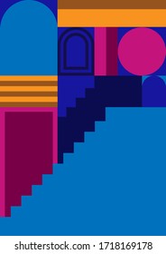 abstract interior architecture geometric design, staircase minimal structure building background presentation vector graphic