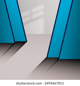Interior Abstractas con paredes azules y grises y suelo para producto fotográfico. Ilustración vectorial.