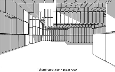 abstract interior designed in black and white graphics, vector