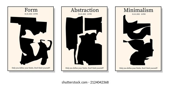 Abstract interior painting. Vector black and white shapes. Poster for the exhibition. Handmade. Vector illustration.