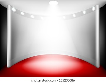 Abstract interior with a stage and lit backdrop
