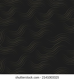 Resumen De Las Líneas De Onda Interconectadas Fondo En Color Negro Y Dorado.