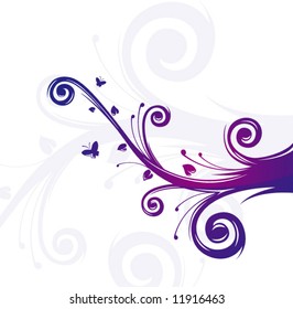 Abstract interlacing with leaves, branches and butterflies on a white background