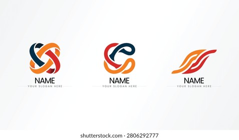 Abstract interlocked line logo set with template