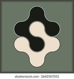 Abstract Interlocking Black and Beige Circles with Outlines