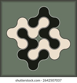 Abstract Interlocking Black and Beige Circles with Outlines