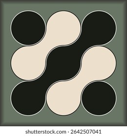Abstract Interlocking Black and Beige Circles with Outlines