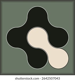Abstract Interlocking Black and Beige Circles with Outlines