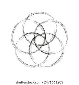Abstract interlocking circles. Black and white. Geometric pattern design. Modern vector illustration.