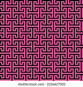 Abstract interlocking I-shape pattern background. Colorful geometrical pattern. Modern graphic design. Black I shape on pink background.