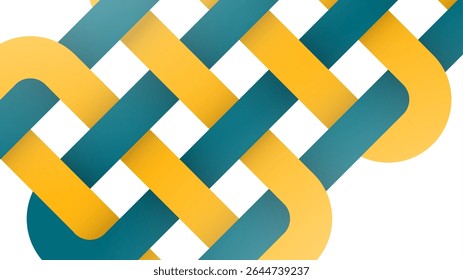 Plano de fundo das formas de entrelaçamento abstrato. Textura de fita tecida colorida em amarelo e azul-petróleo