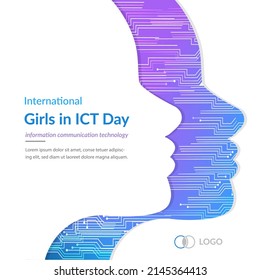 abstract International Girls in ICT Day. women face or girl face in science day, digital face with circuit network concept, (ICT) information communication technology