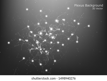 Abstract Internet connection and technology graphic design. Data futuristic. Low poly shape with connecting dots and lines on dark background.
