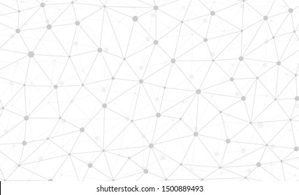 Abstract internet connection and technology graphic web design wallpaper. Geometric digital polygonal plexus with molecule particles structure. Futuristic white triangle grid. Vector data illustration