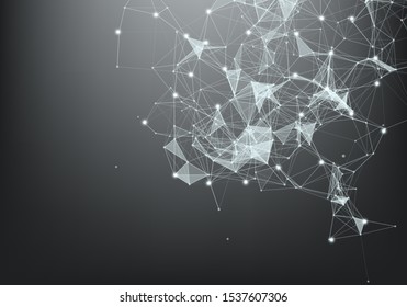 Abstract Internet connection and technology graphic design. Data futuristic. Low poly shape with connecting dots and lines on dark background.