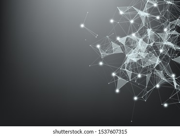 Abstract Internet connection and technology graphic design. Data futuristic. Low poly shape with connecting dots and lines on dark background.