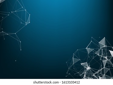 Abstract Internet connection and technology graphic design. Data futuristic. Low poly shape with connecting dots and lines on dark background.