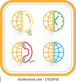Abstract internet icons. Orange set. Simply change. Vector illustration.